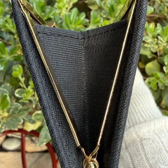 Luiza Black Textured Fabric Clutch with Gold Frame by Luiza - Picture 11 of 16